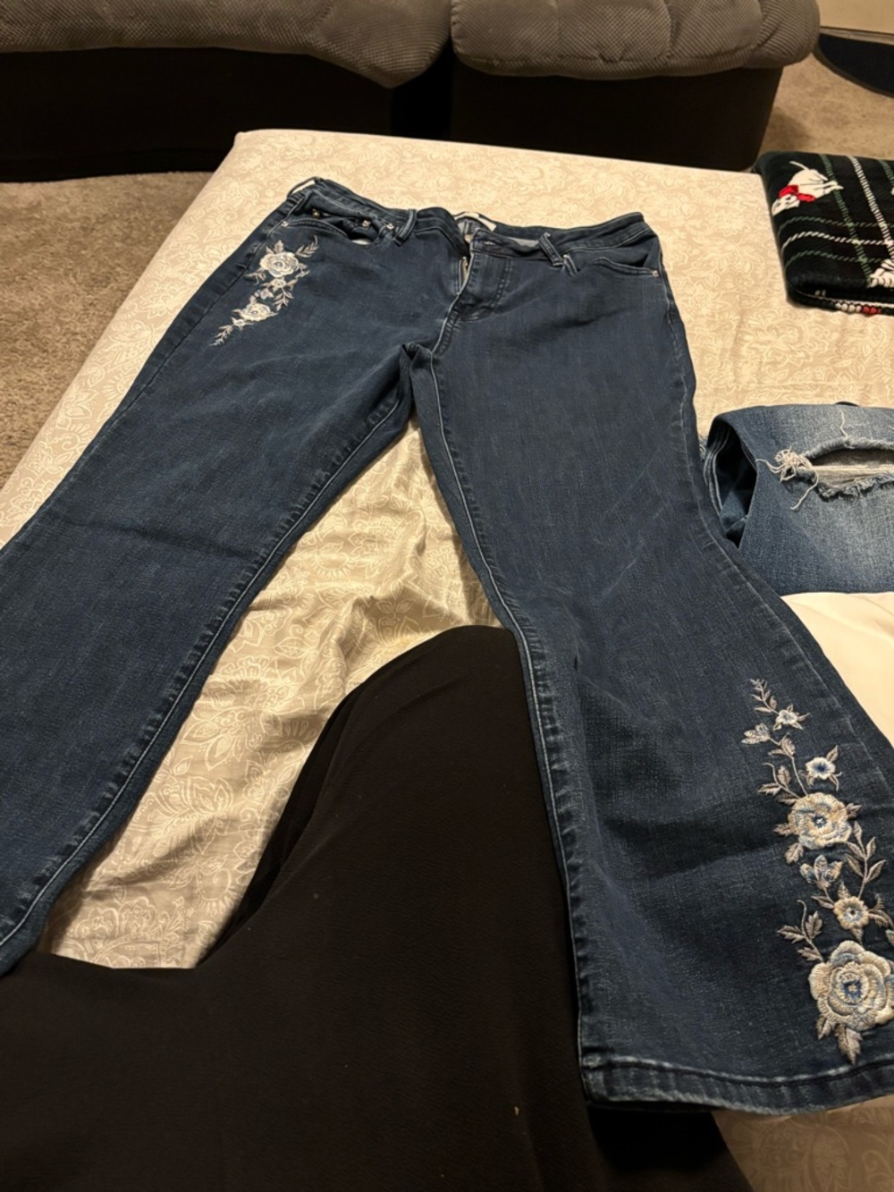Women’s Blue Embroidered Flare Jeans